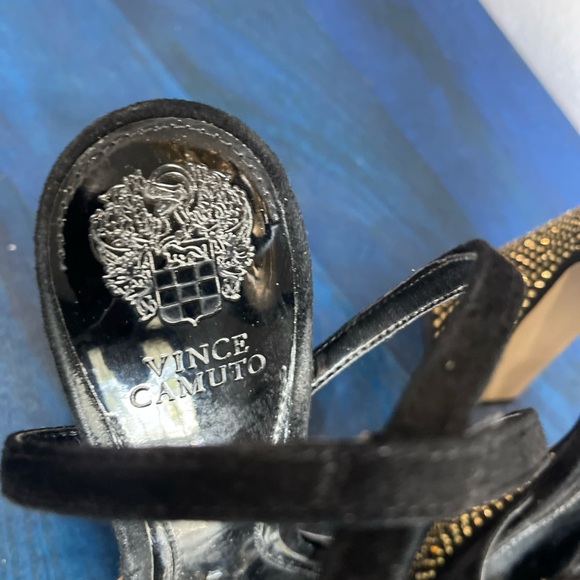 Vince Camuto Black and Gold Studded Wedge Sandals - Picture 5 of 15